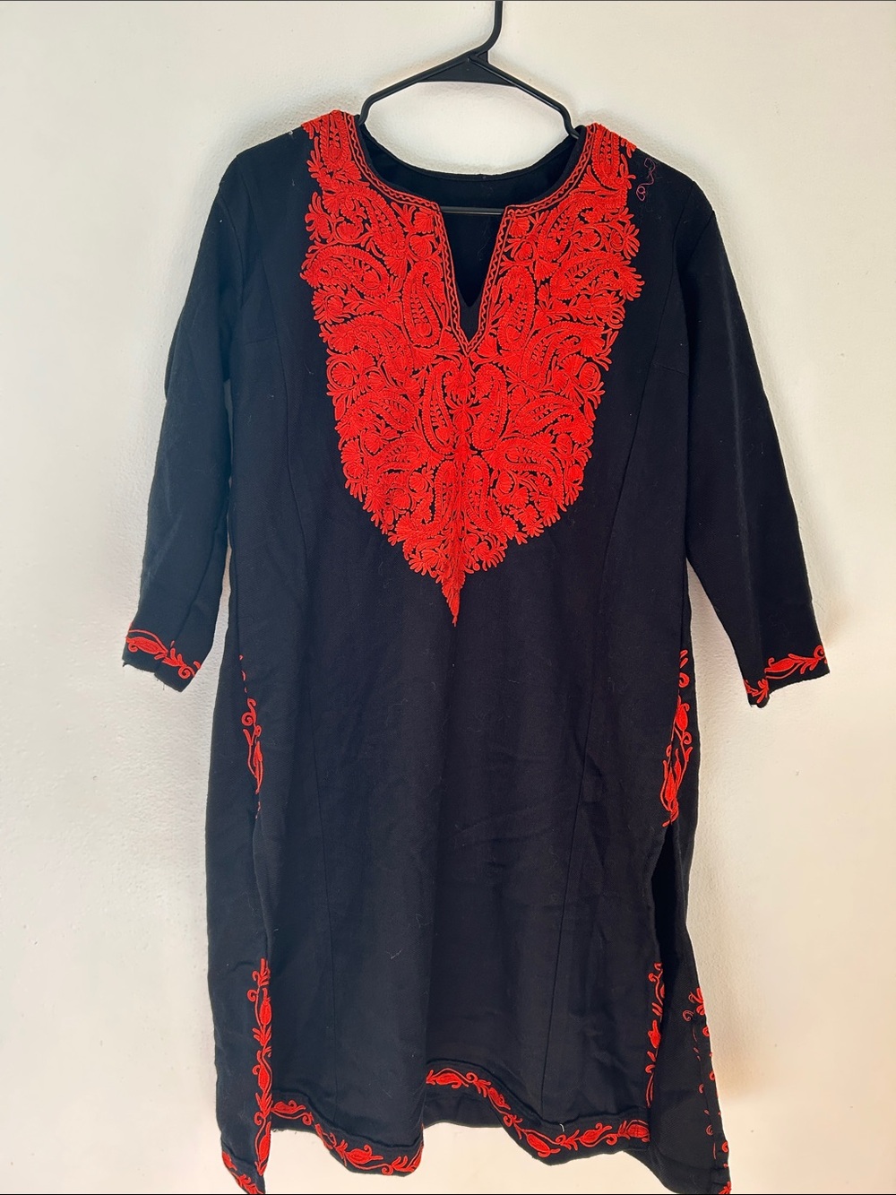 Boho Black & Red Embroidered Kurta Tunic